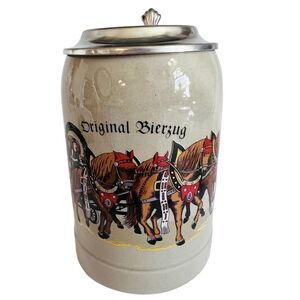 Vintage GERZ Beer Stein Mug Original Bierzug Lidded Horses Clydesdale Germany